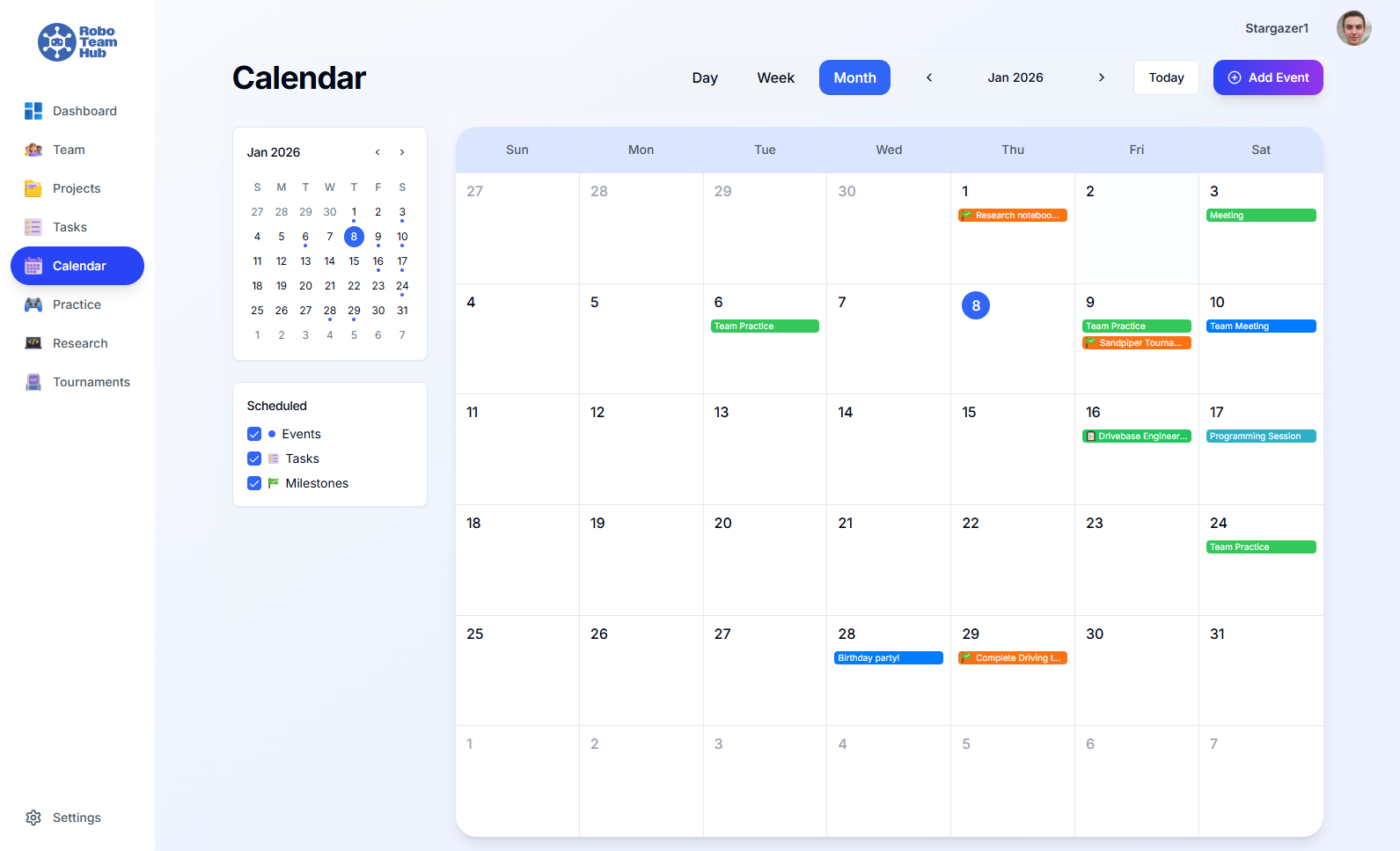 Team Calendar Interface